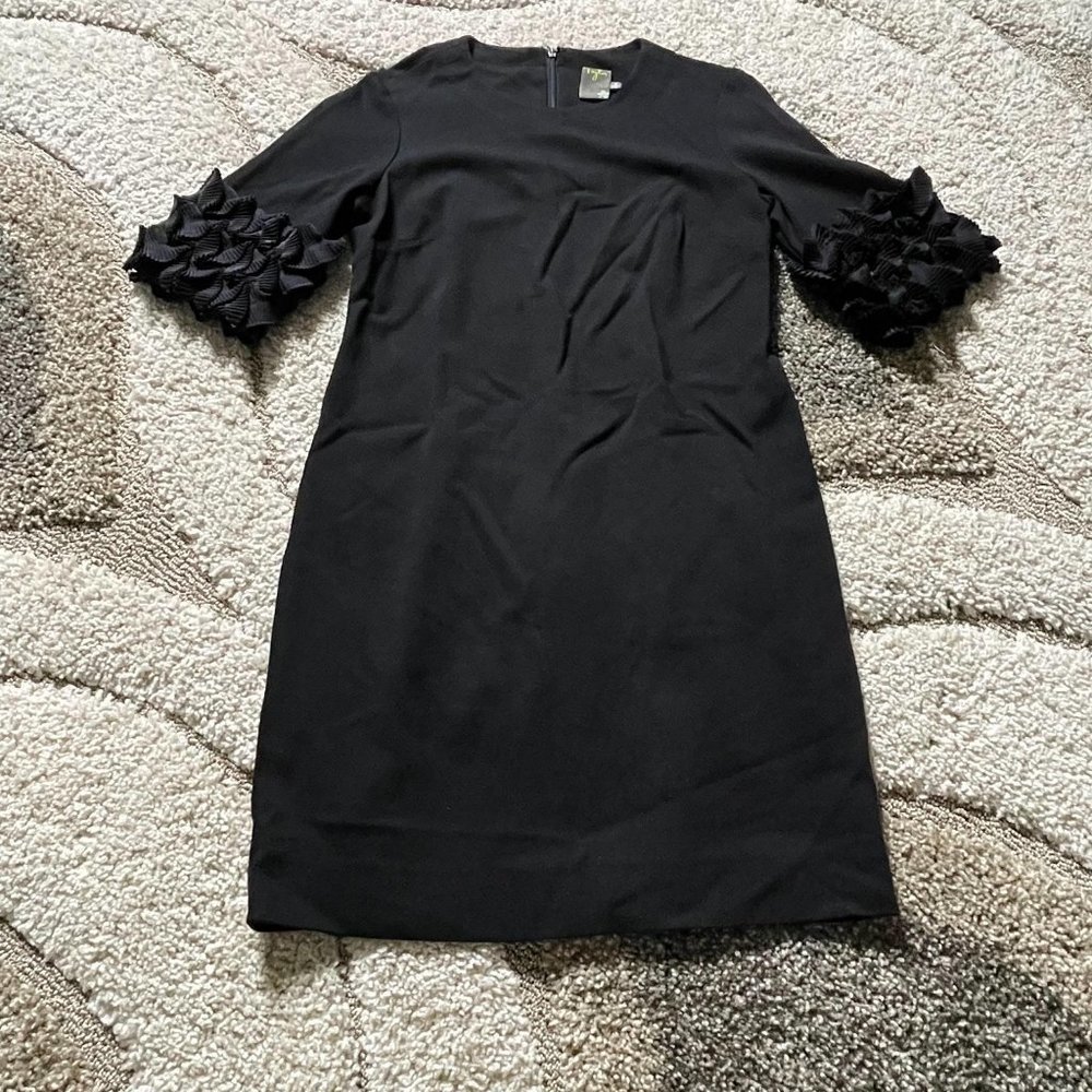 Taylor Black Shift 3/4 Ruffled Sleeve Dress Size 6